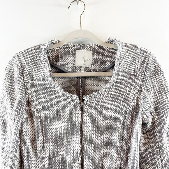 Joie Collins Long Sleeve Raw Cut Full Zip Tweed Blazer Jacket Gray/White Medium - Picture 4 of 16
